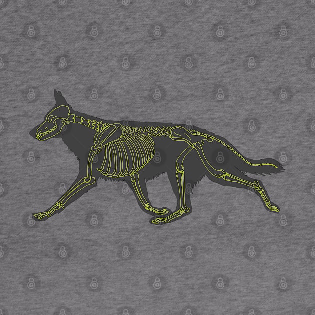 Halloween Design - Dog Skeleton Yellow by Earthy Fauna & Flora